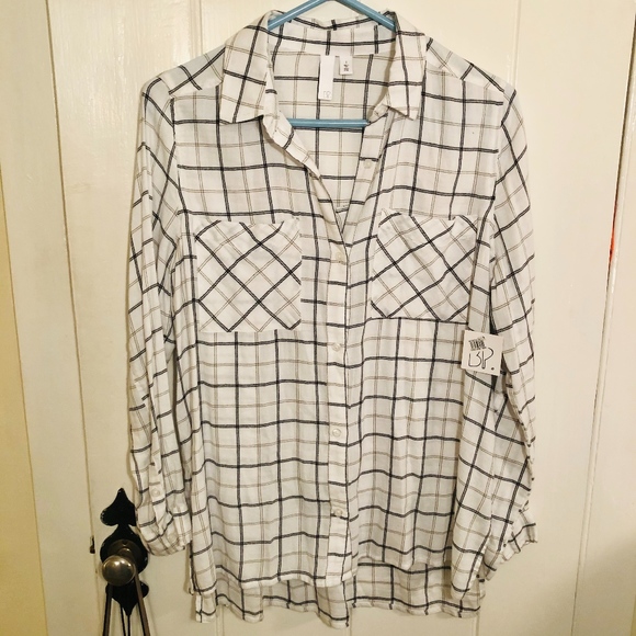 BP Plaid Boyfriend Button Down Shirt Size Small - Picture 1 of 6